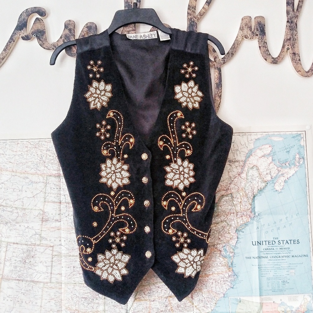 Vintage embroidered velvet western hippie vest - Picture 3 of 6